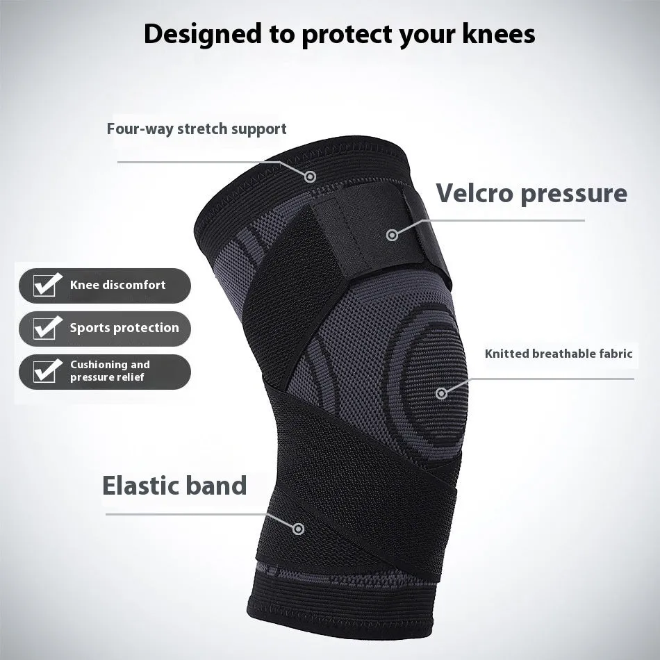 A pair of black non-slip knee pads for sports and fitness activities on a plain background.