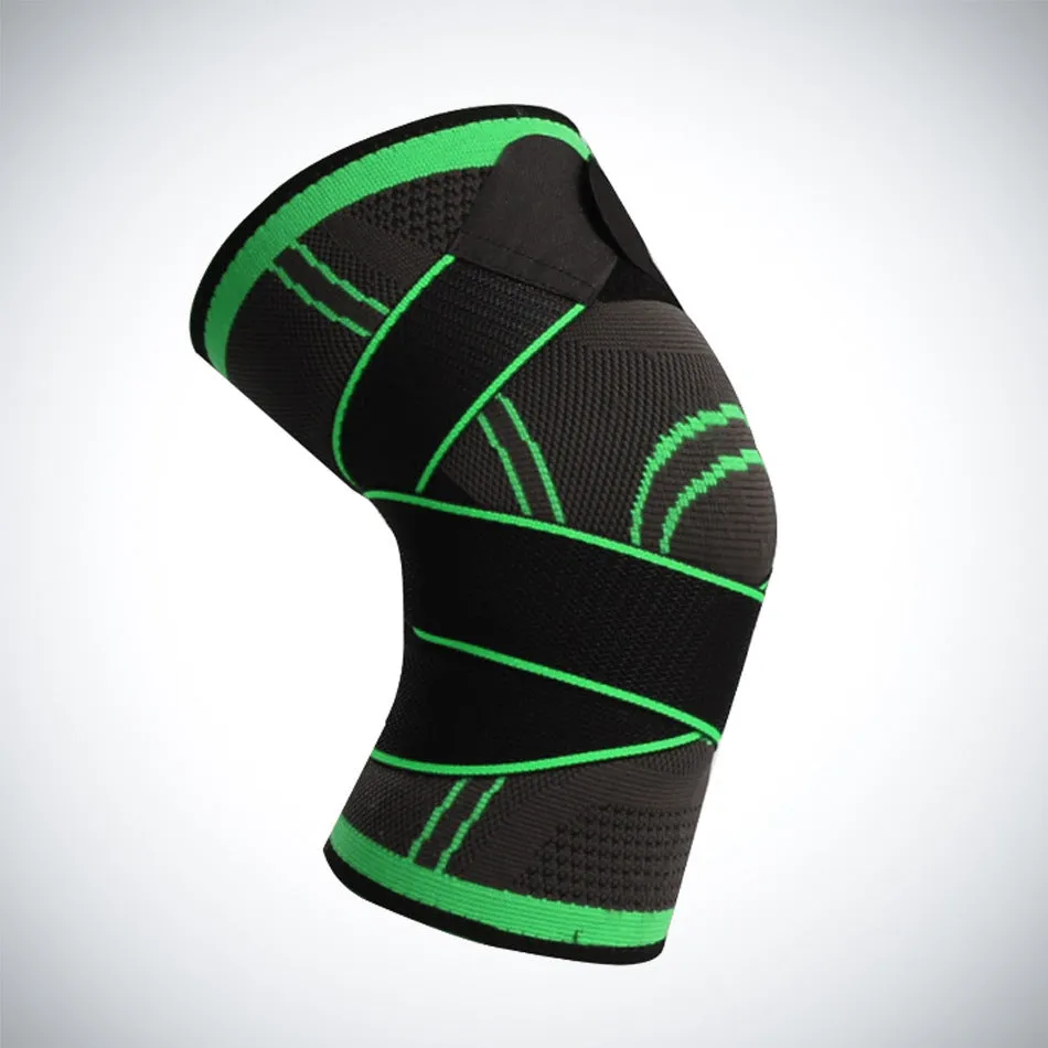 A pair of black non-slip knee pads for sports and fitness activities on a plain background.