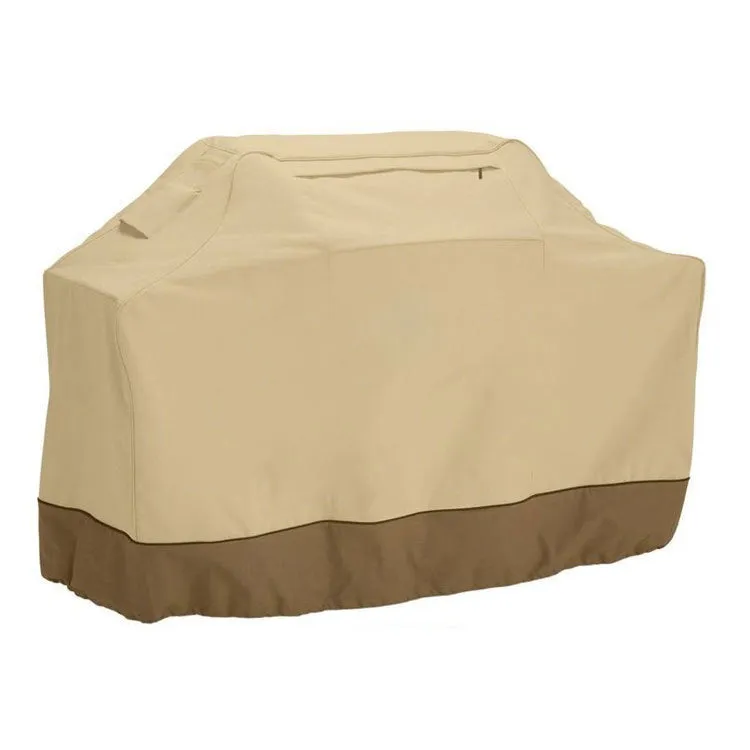 Beige polyester outdoor barbecue cover showing Nordic design with size options for grill protection