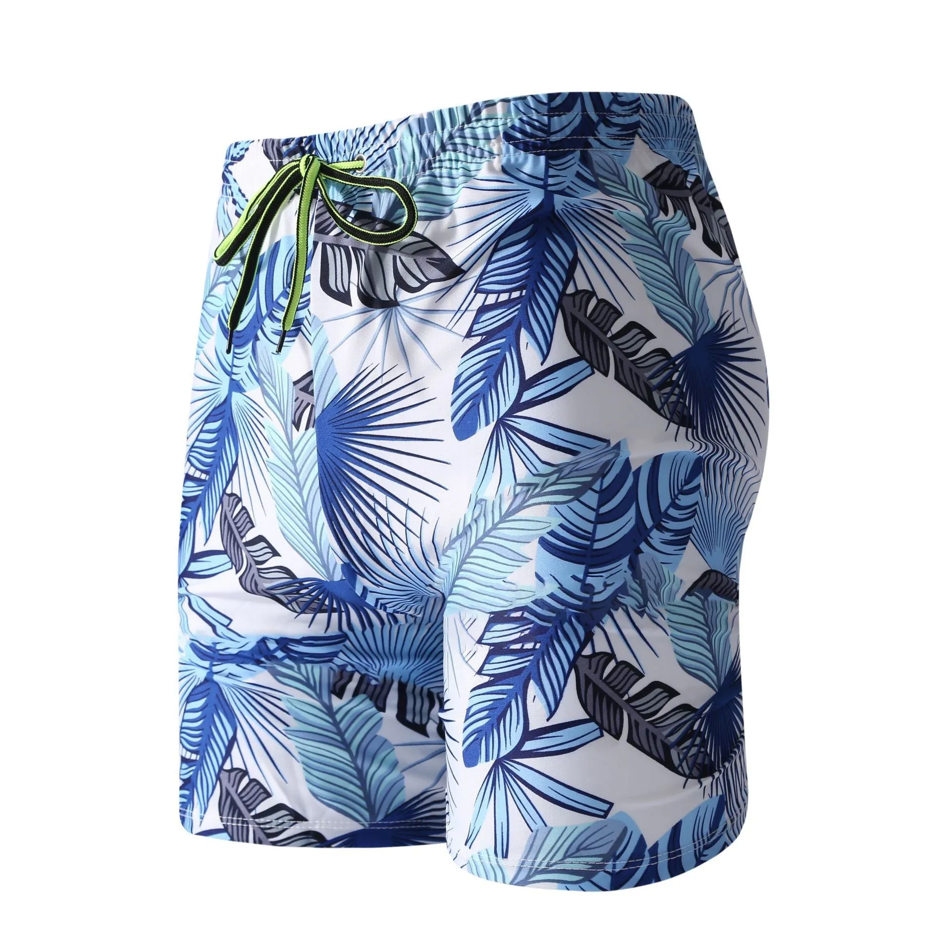 Men's cropped beach pants swimming trunks in multicolour leaf pattern with polyester spandex fabric