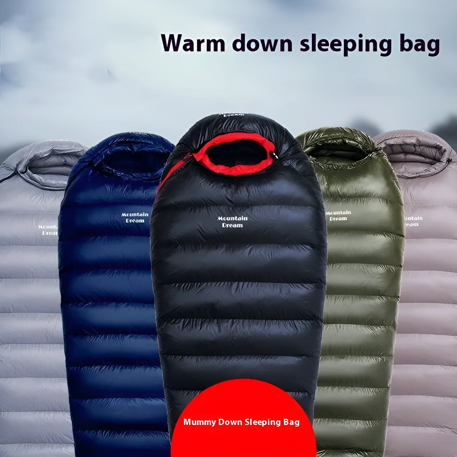 Ultralight mummy-style sleeping bag with down fill, shown in army green colour.
