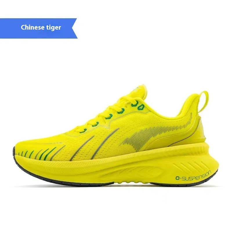 Men's low-top running shoes in assorted colours with PU mesh upper and rubber sole.