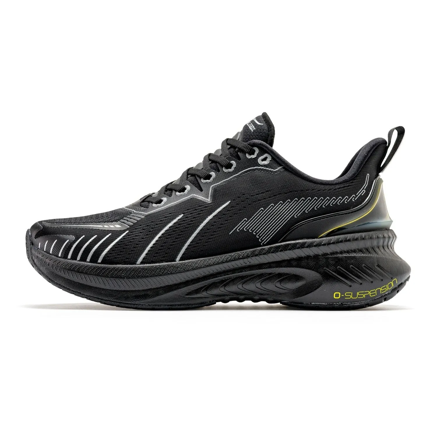Men's low-top running shoes in assorted colours with PU mesh upper and rubber sole.