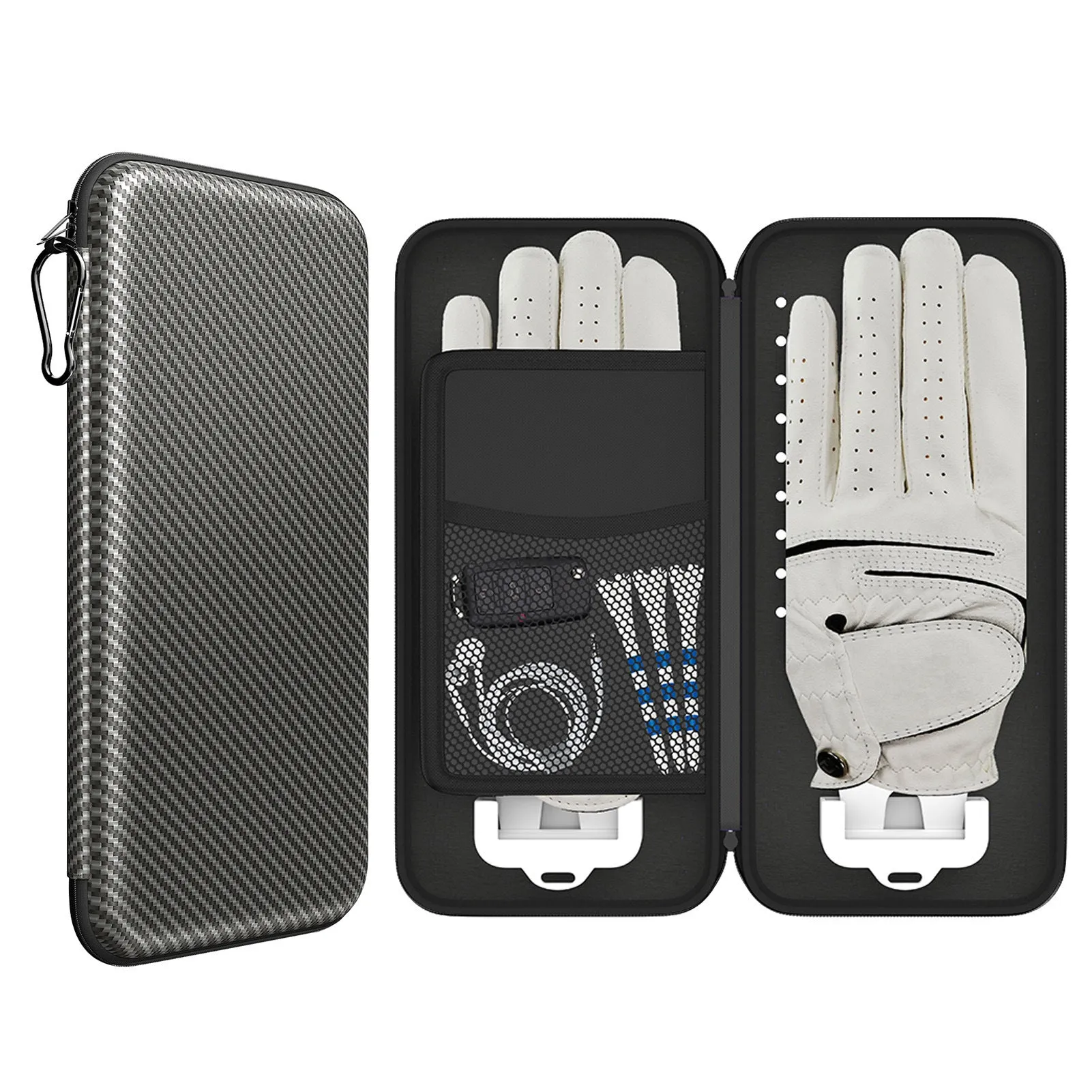 Silver grey golf glove storage bag with two mounting brackets for golf bag attachment