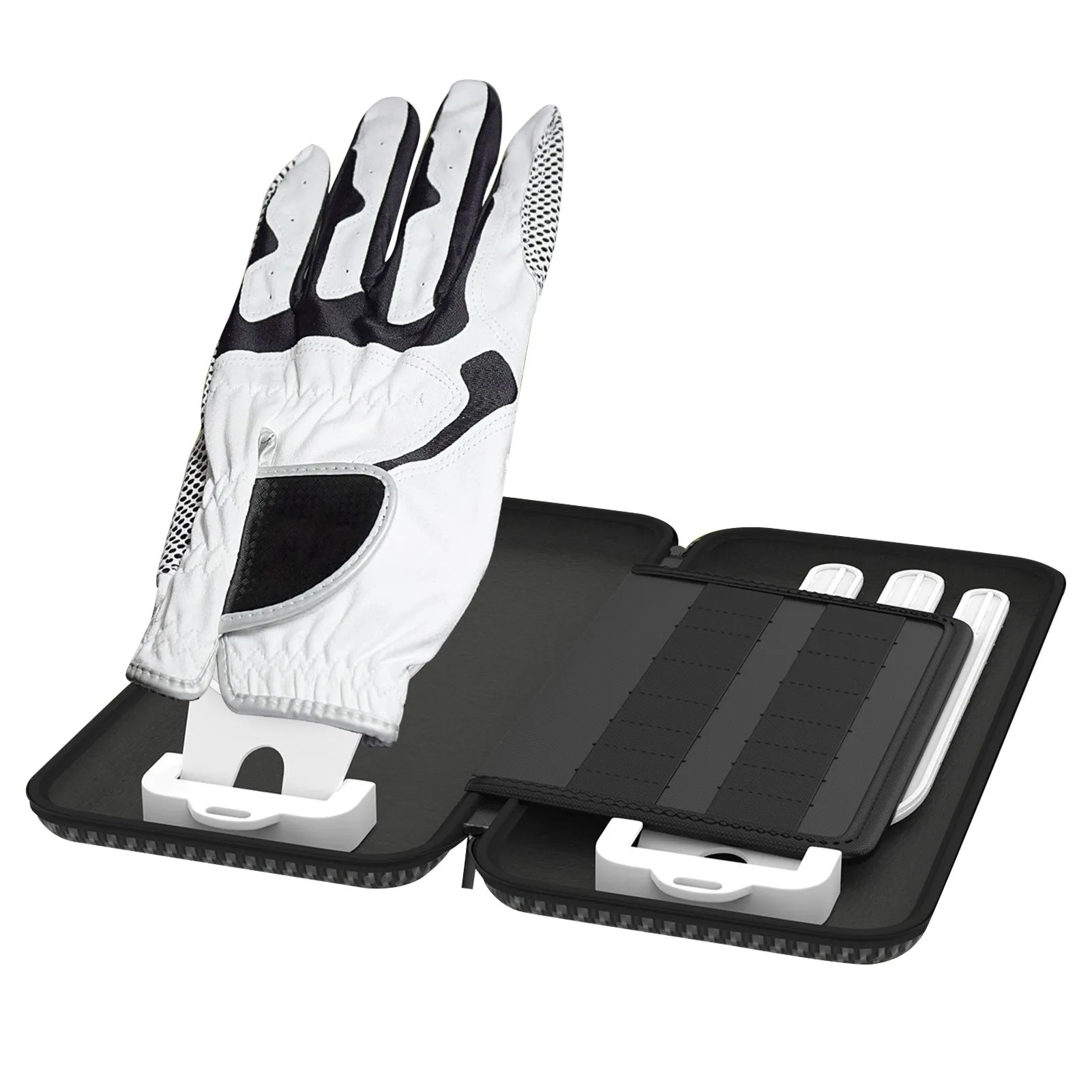 Silver grey golf glove storage bag with two mounting brackets for golf bag attachment