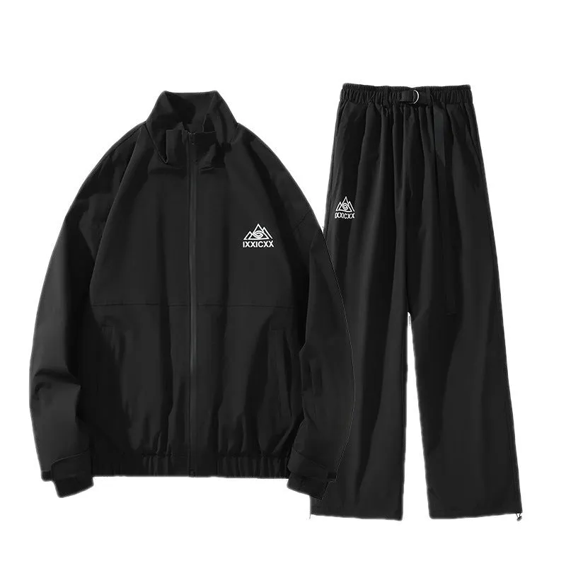 Outdoor waterproof winter ski suit set with coat and trousers in cotton blend fabric