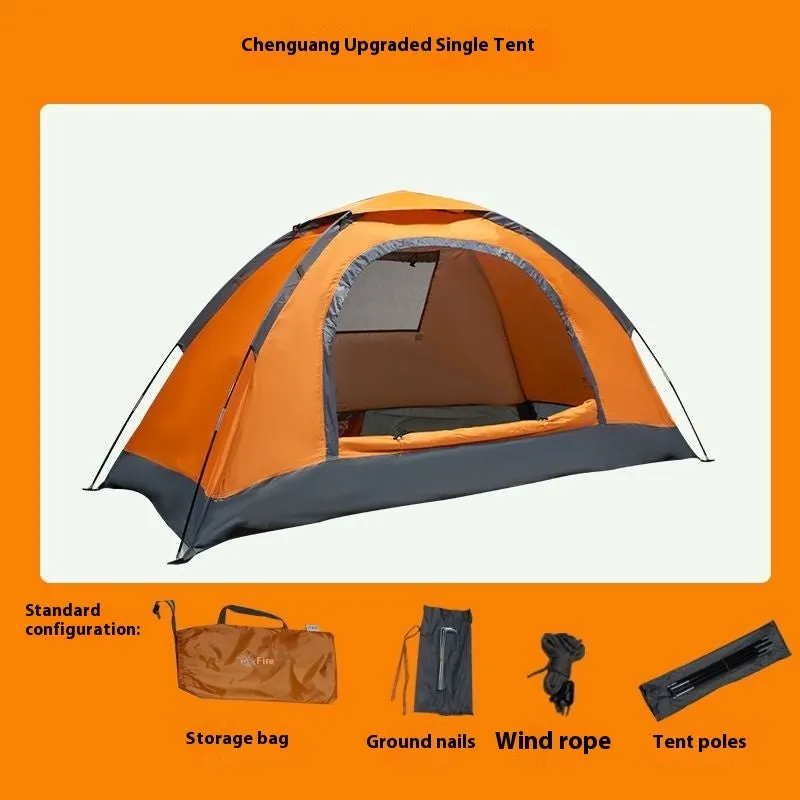 Single person manual camping tent unfolded showing interior space, with optional ground pad.