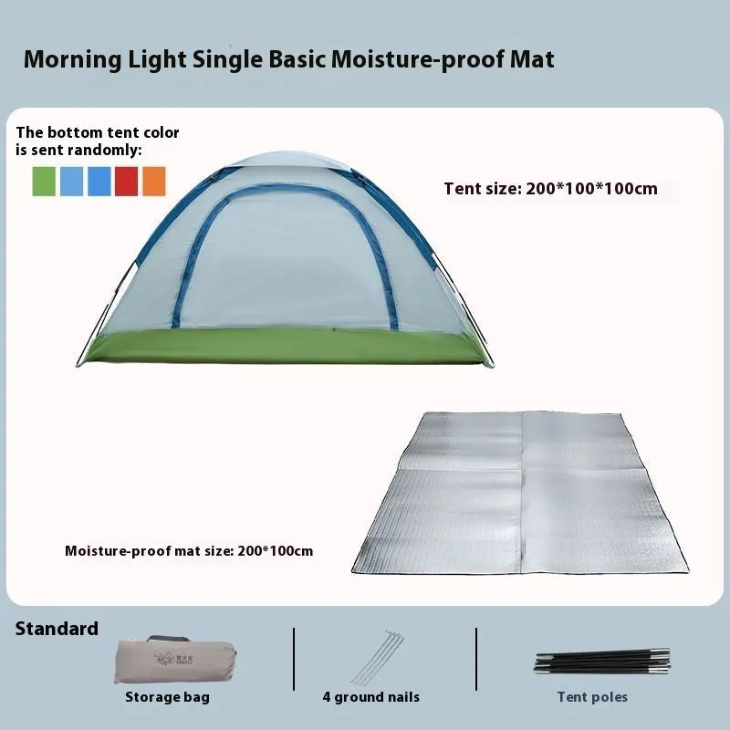 Single person manual camping tent unfolded showing interior space, with optional ground pad.