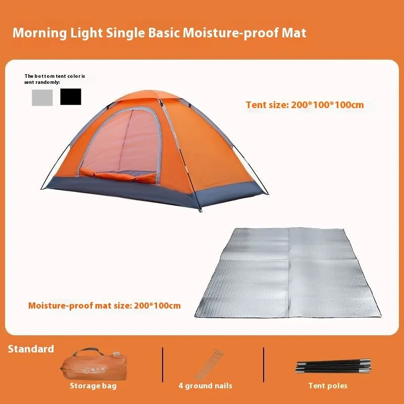 Single person manual camping tent unfolded showing interior space, with optional ground pad.