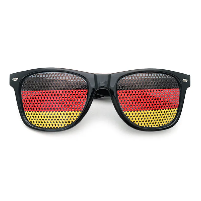 Black flag sticker sunglasses with international country designs including USA, UK, Germany, France, Brazil flags