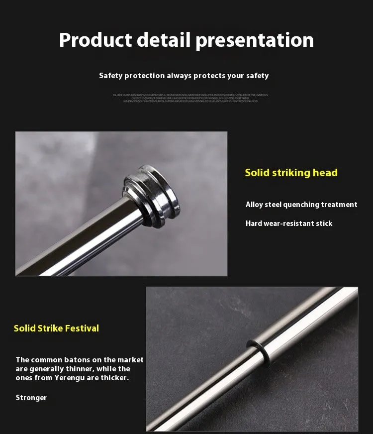 Titanium black automatic spring expandable baton in three sizes: 16 inch, 21 inch, and 26 inch.