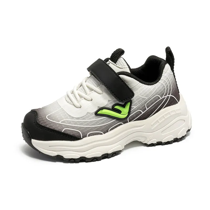 Children's black and purple striped lace-up dad shoes with mesh fabric upper and rubber sole
