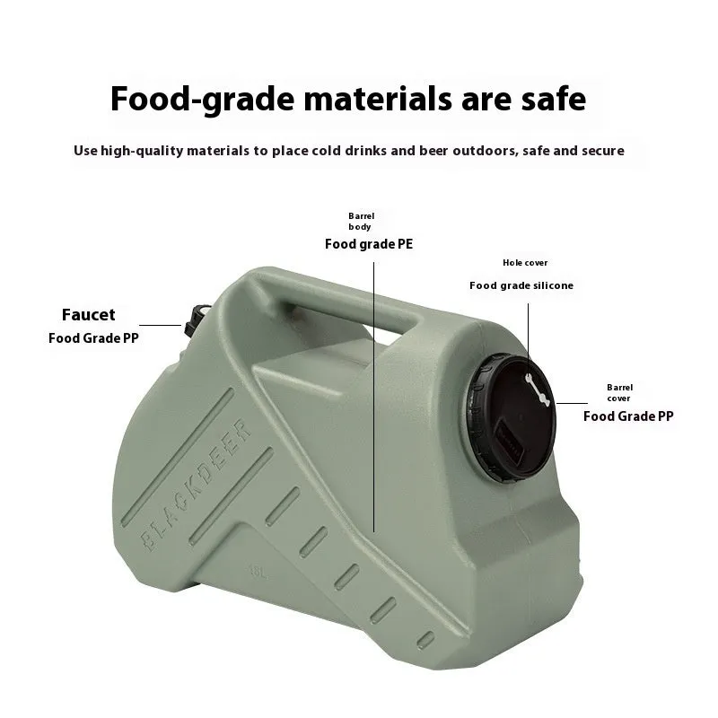 Green portable water storage tank with 13L and 18L capacity options for camping and household use