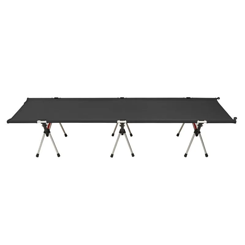 Steel frame portable folding bed in khaki colour with storage bag and components