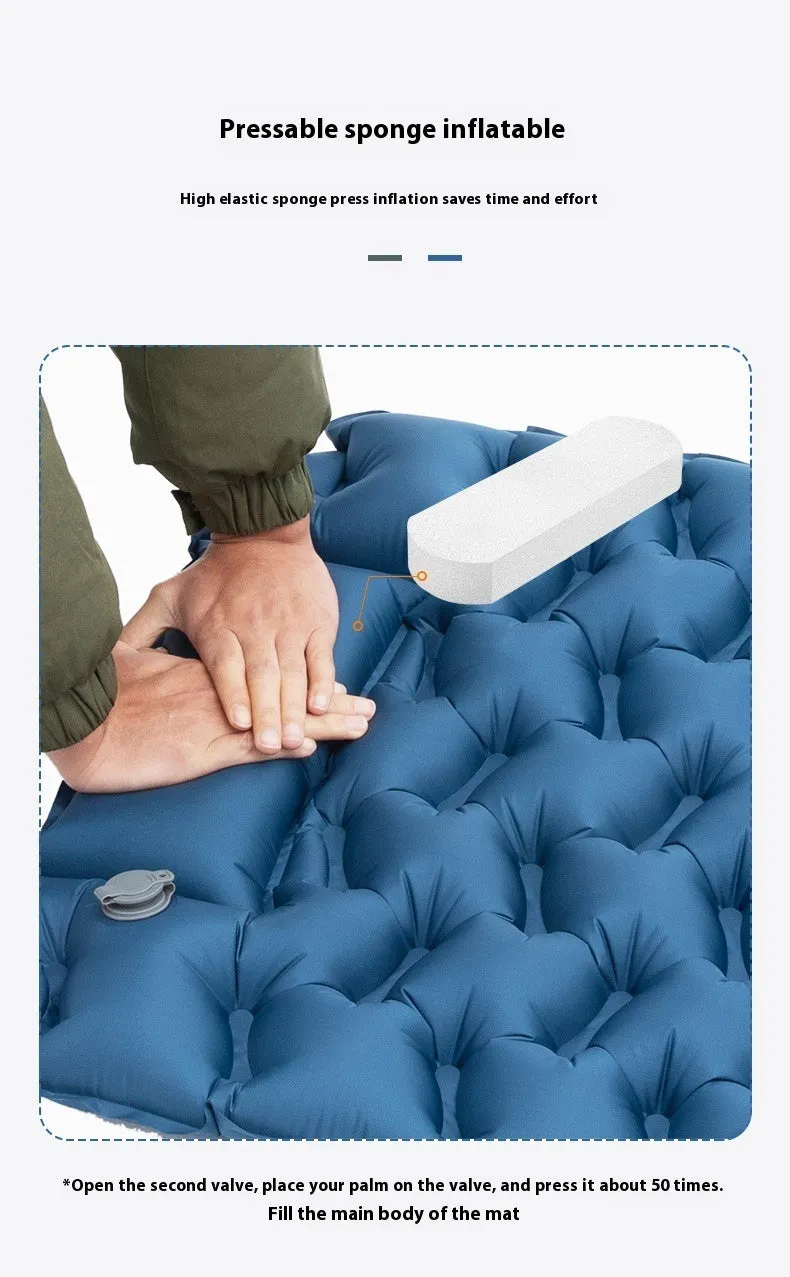 Honeycomb pattern inflatable camping mattress in blue or green colour options