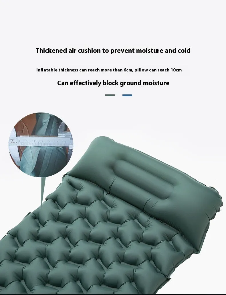 Honeycomb pattern inflatable camping mattress in blue or green colour options