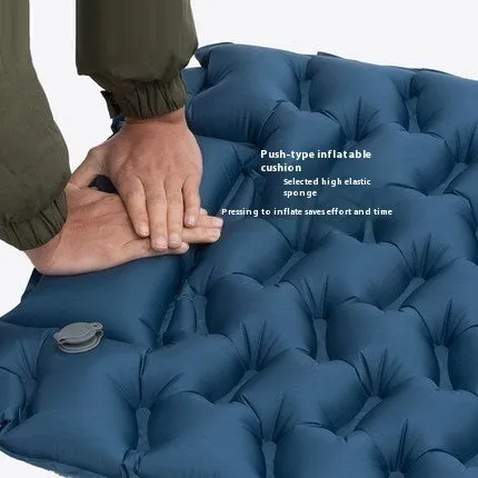 Honeycomb pattern inflatable camping mattress in blue or green colour options