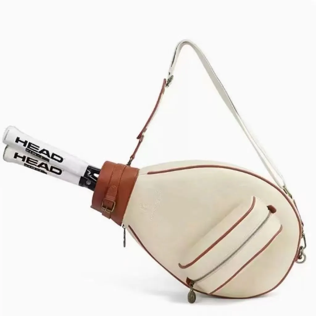 Women's retro style leather one-shoulder badminton bag shown in multiple colour options.