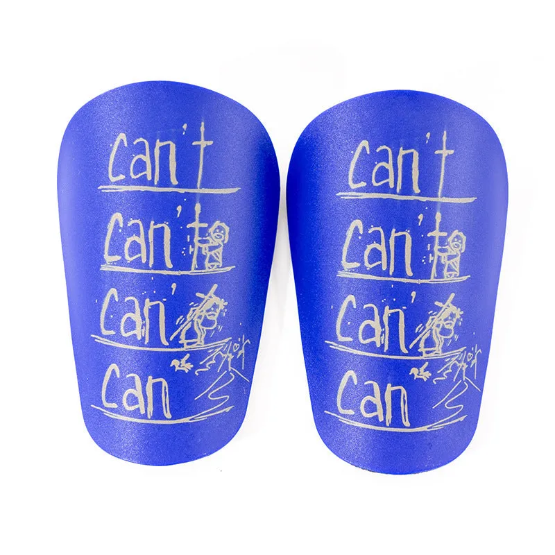 A pair of PU football shin guards in a choice of colours including black, blue, and white.