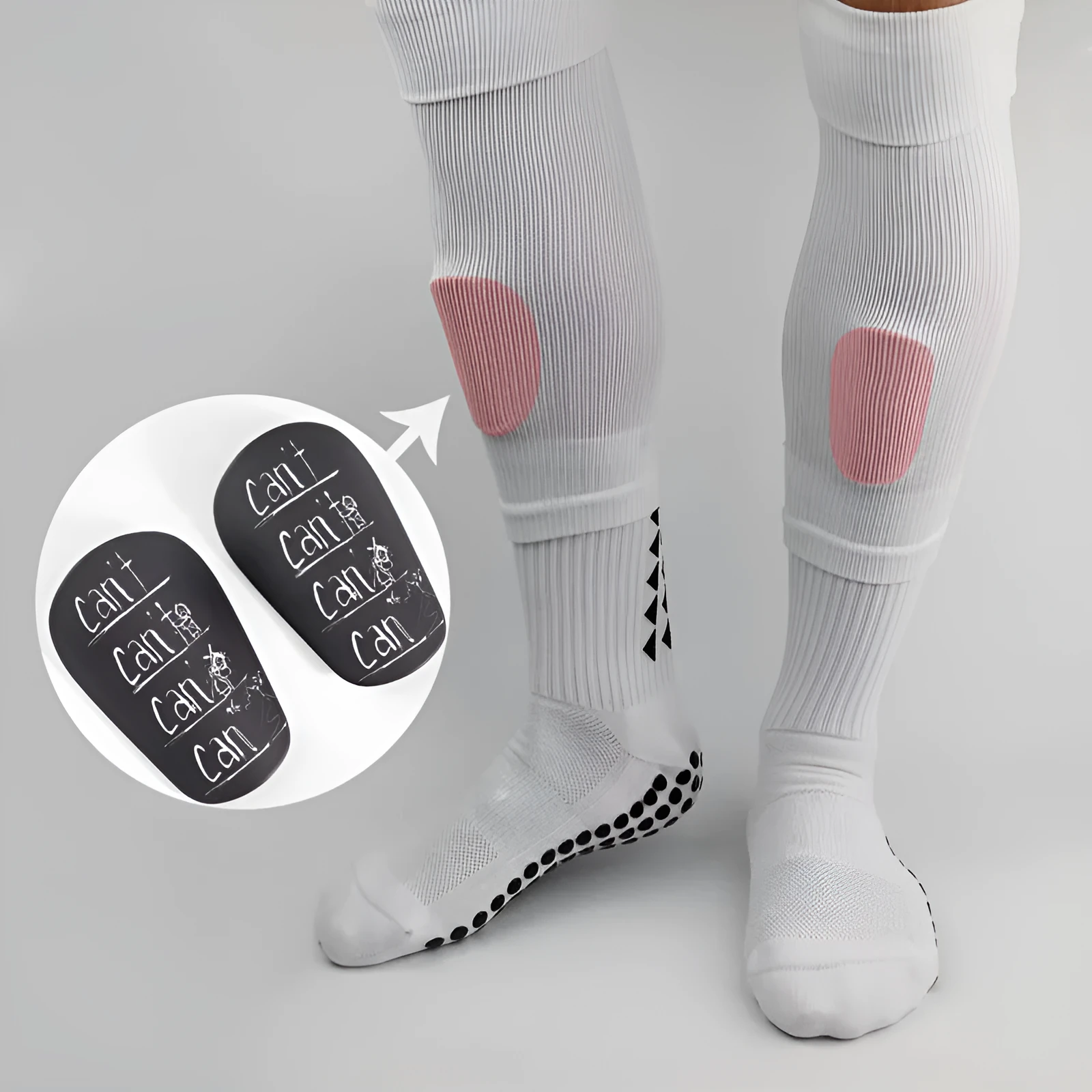 A pair of PU football shin guards in a choice of colours including black, blue, and white.