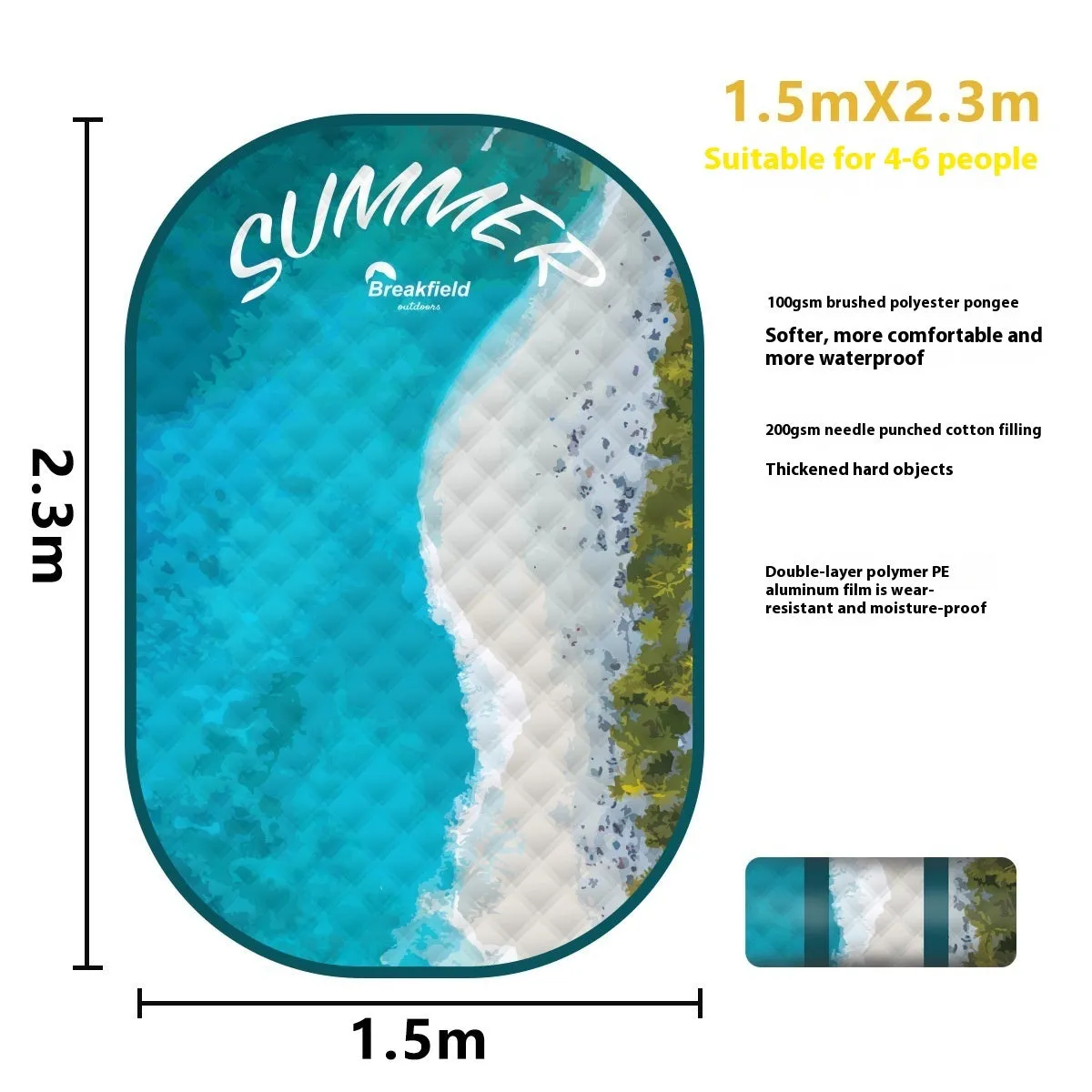 Waterproof ultrasonic thickening outdoor camping mat in a Four Seasons series colour laid on grass