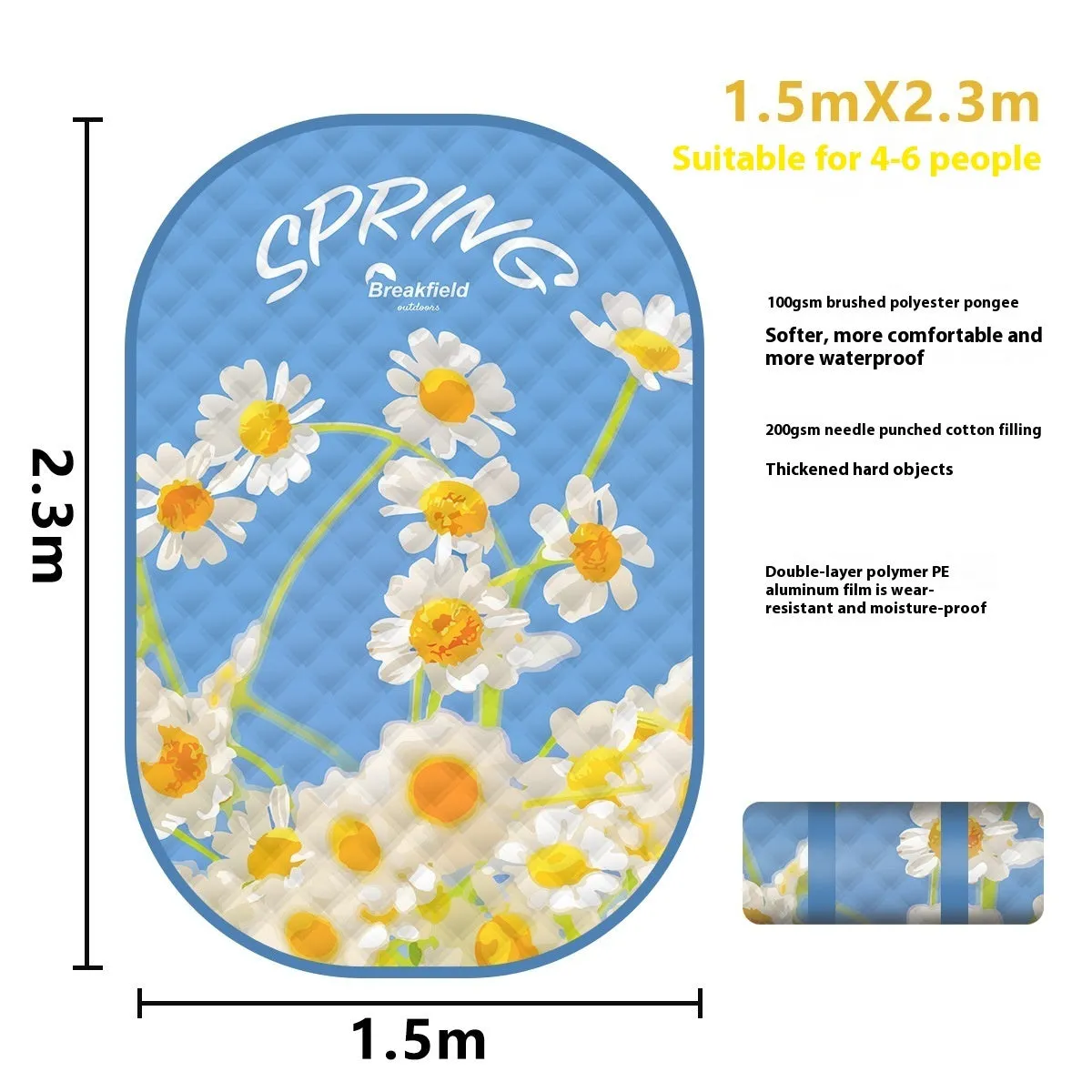 Waterproof ultrasonic thickening outdoor camping mat in a Four Seasons series colour laid on grass