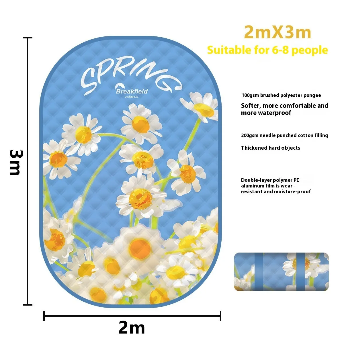 Waterproof ultrasonic thickening outdoor camping mat in a Four Seasons series colour laid on grass