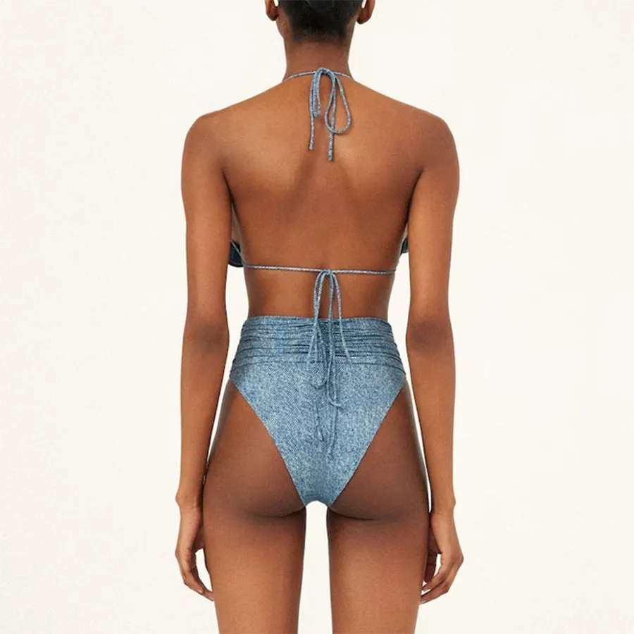 Women's one-shoulder floral one-piece swimsuit with a hollow back, shown in available colours.