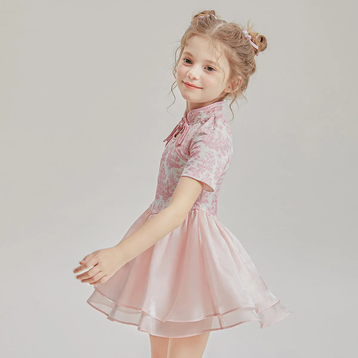 Children's patchwork two-piece swimsuit set with dress and briefs in suit colour