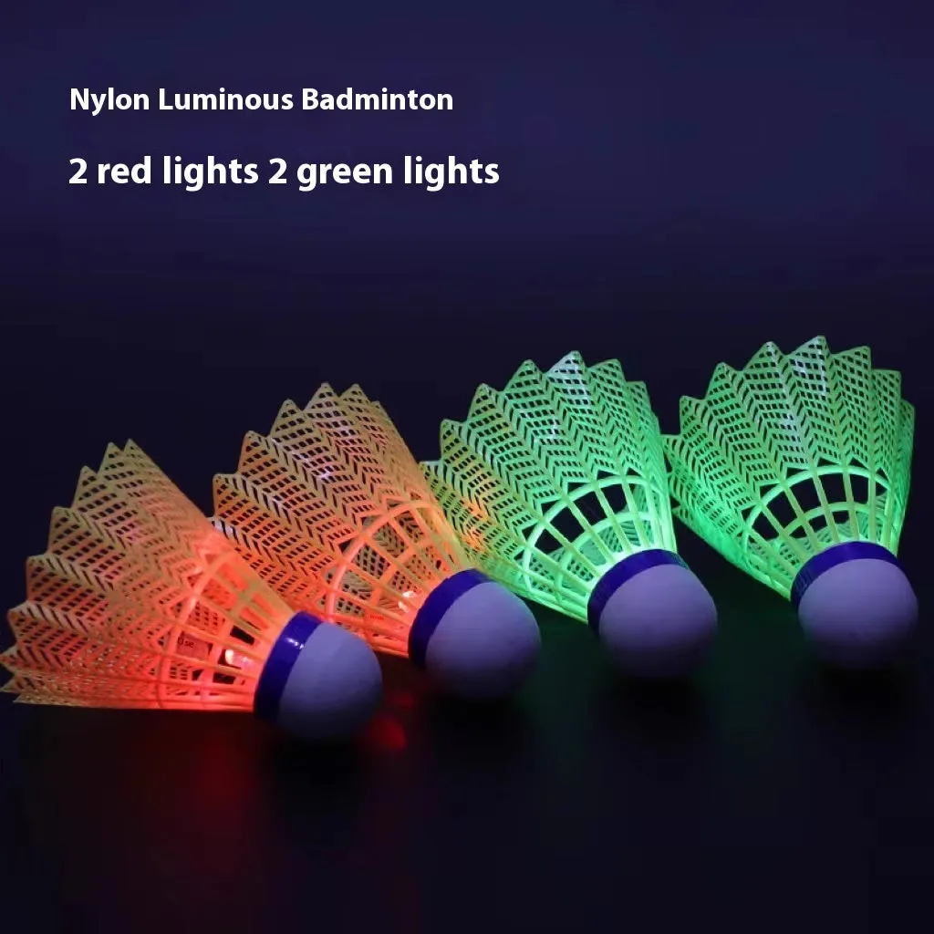Luminous badminton shuttlecocks in green and red colours with nylon and goose feather options