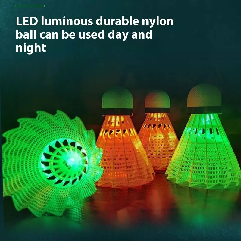Luminous badminton shuttlecocks in green and red colours with nylon and goose feather options