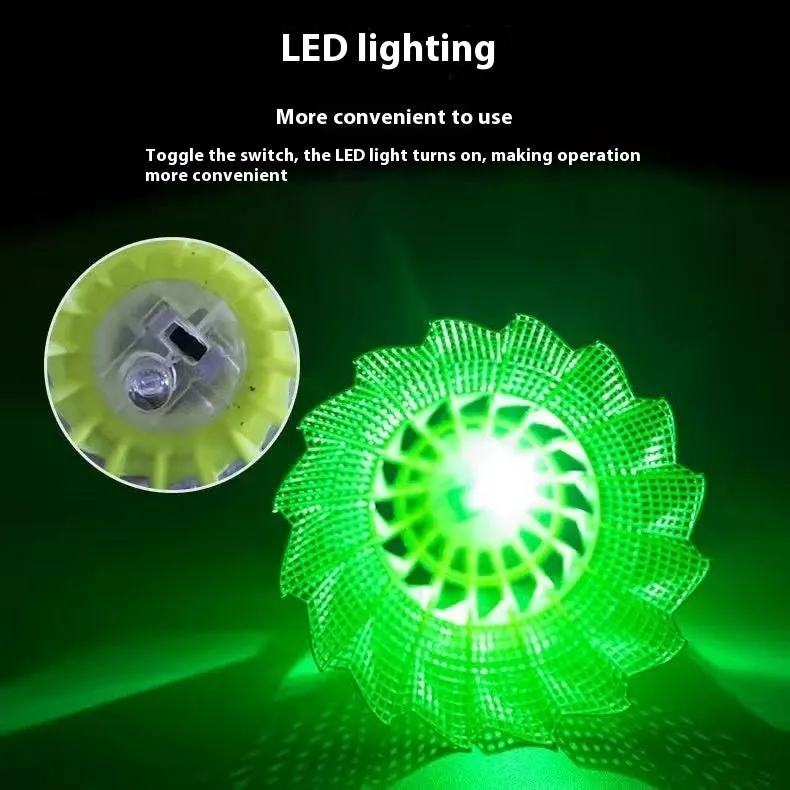 Luminous badminton shuttlecocks in green and red colours with nylon and goose feather options