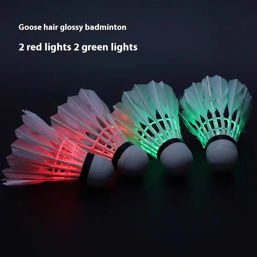 Luminous badminton shuttlecocks in green and red colours with nylon and goose feather options