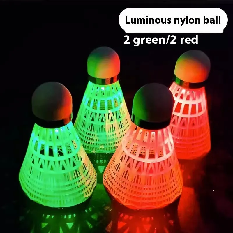 Luminous badminton shuttlecocks in green and red colours with nylon and goose feather options