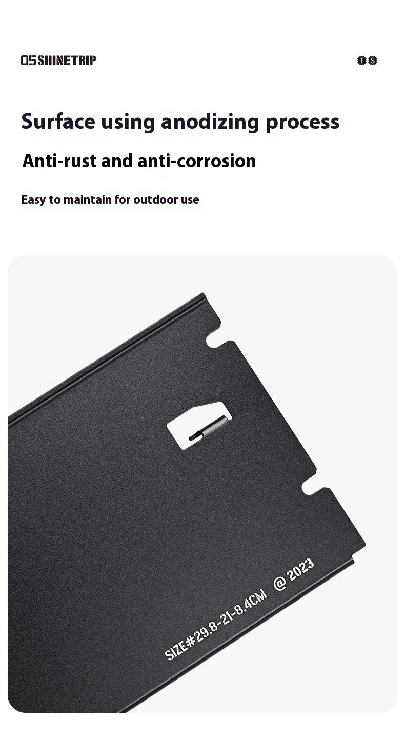 Outdoor 05 Series aluminium alloy folding table shown folded and unfolded in black and grey colours.