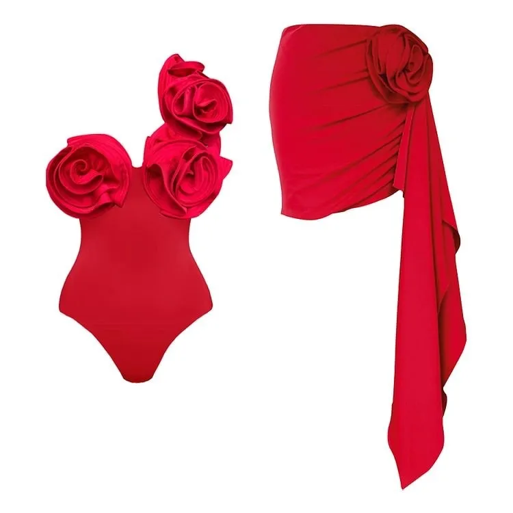 Women's solid red one-piece swimsuit sleeveless design polyester fabric