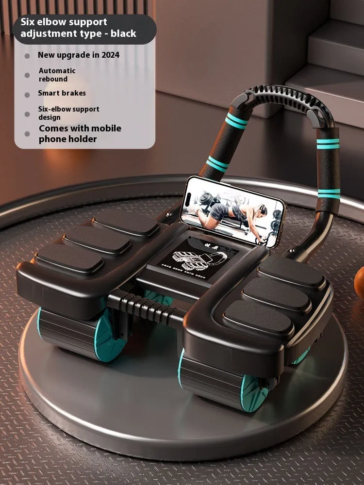 Orange four-wheel abdominal exercise roller with automatic rebound and six visible elbow supports.