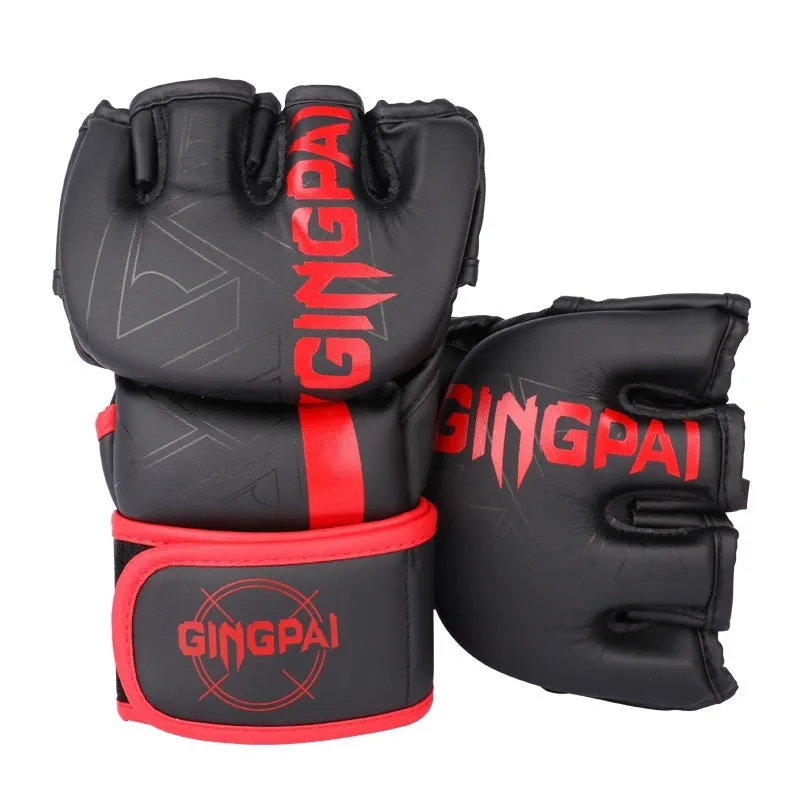 Sanda training gloves in black with breathable PU construction for combat sandbag practice