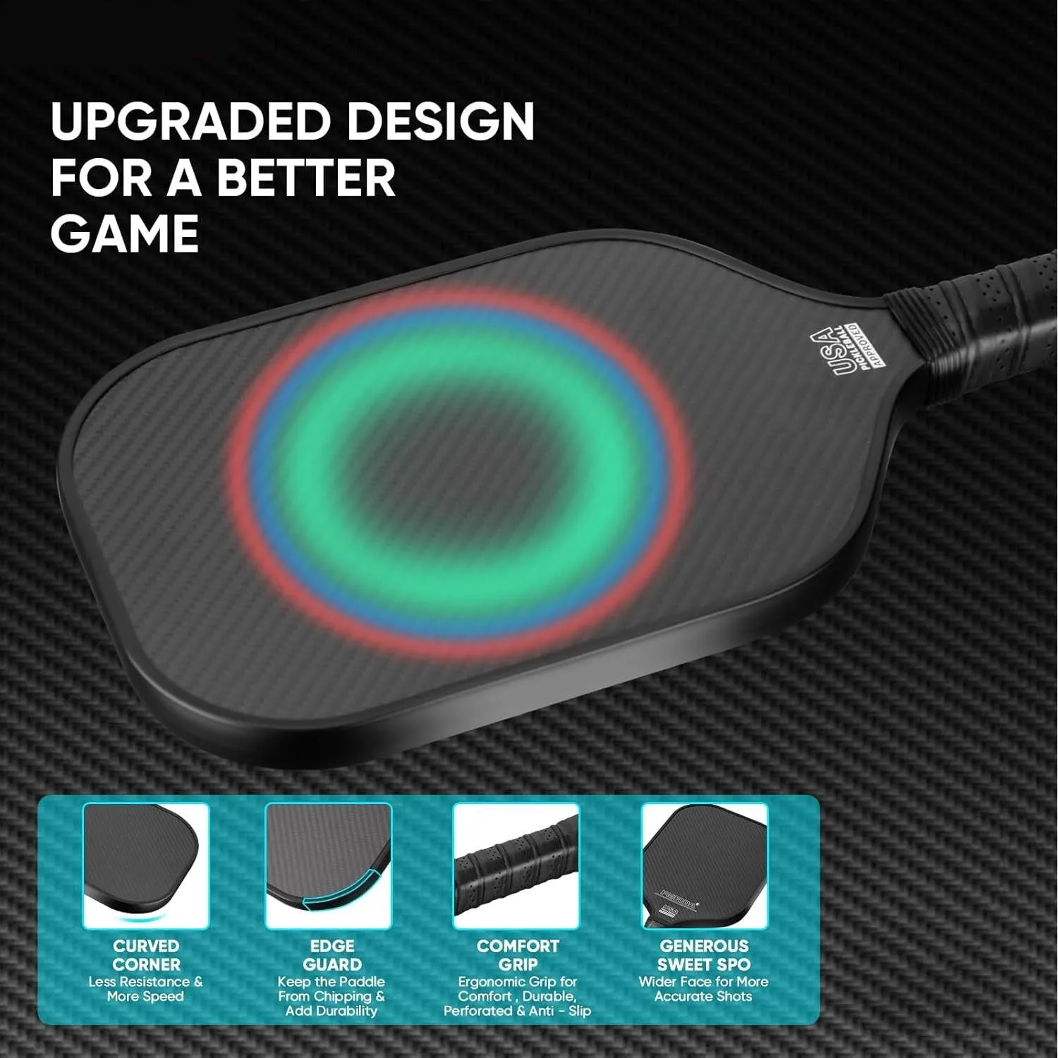 3K full carbon fibre graphite honeycomb beach racket in black, 40x20cm