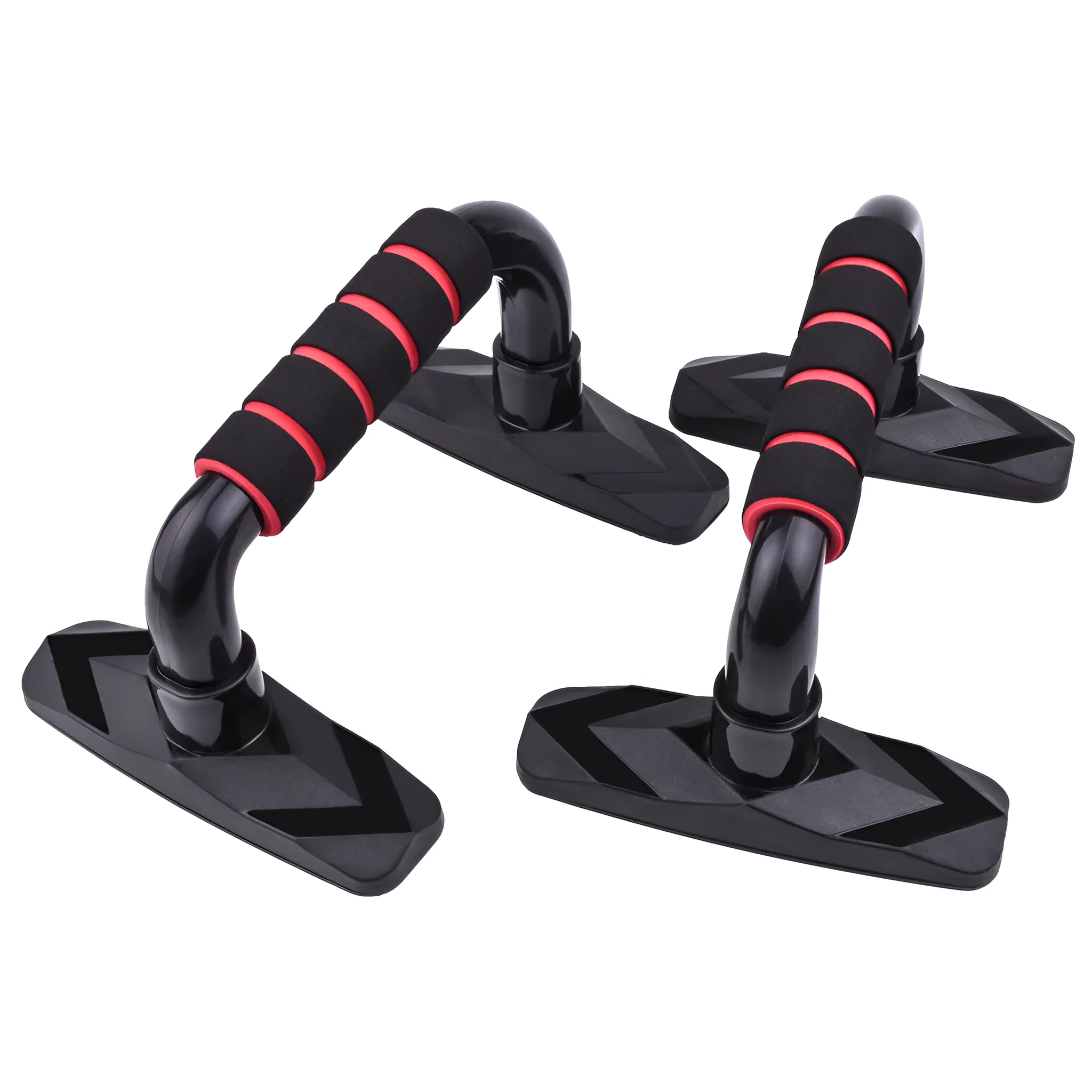 Pair of I-shaped push up bars with diamond pattern grip in blue, red, gray, or black colours