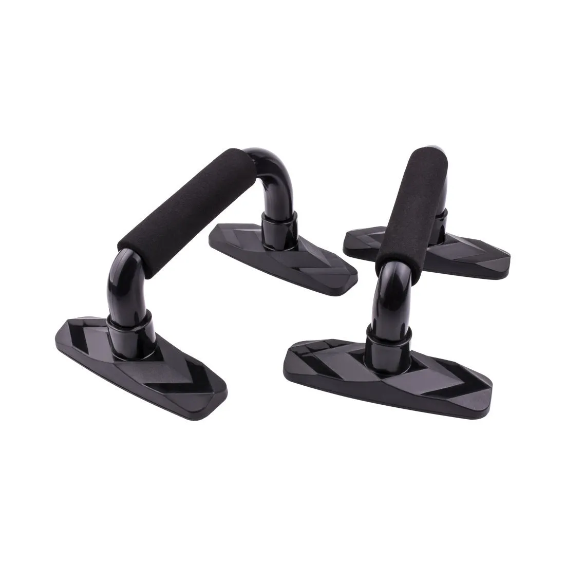Pair of I-shaped push up bars with diamond pattern grip in blue, red, gray, or black colours