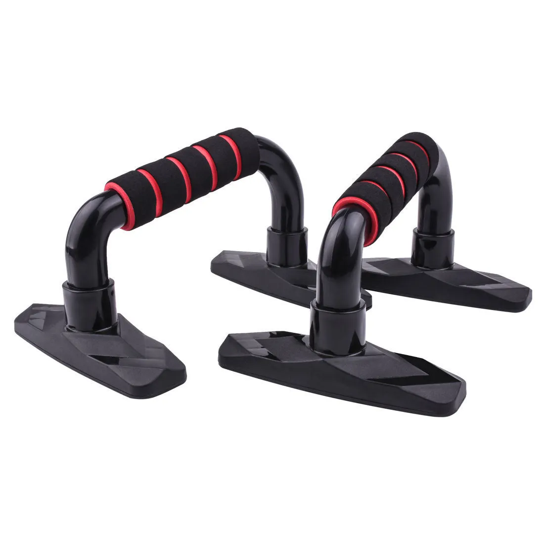 Pair of I-shaped push up bars with diamond pattern grip in blue, red, gray, or black colours