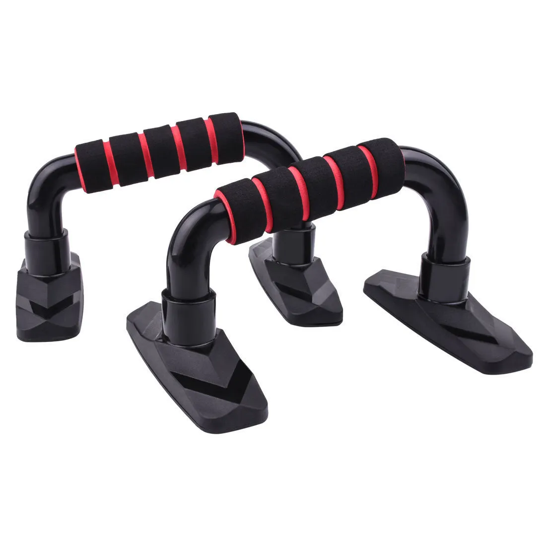 Pair of I-shaped push up bars with diamond pattern grip in blue, red, gray, or black colours