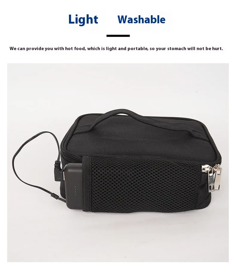Black USB heating thermal lunch bag with Oxford cloth material and car power adapter