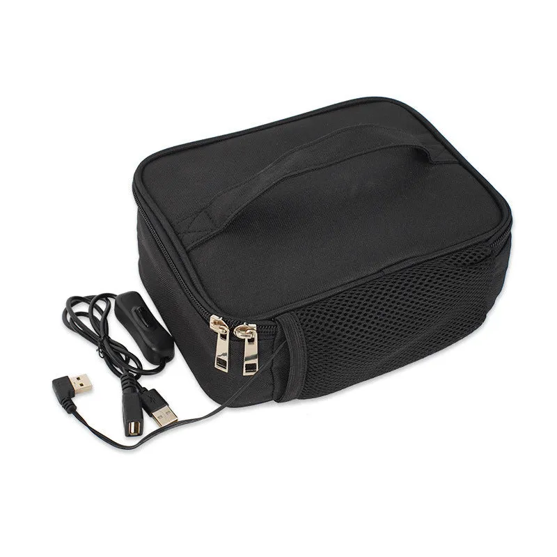 Black USB heating thermal lunch bag with Oxford cloth material and car power adapter
