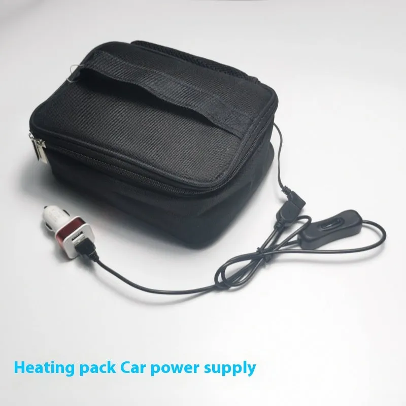Black USB heating thermal lunch bag with Oxford cloth material and car power adapter