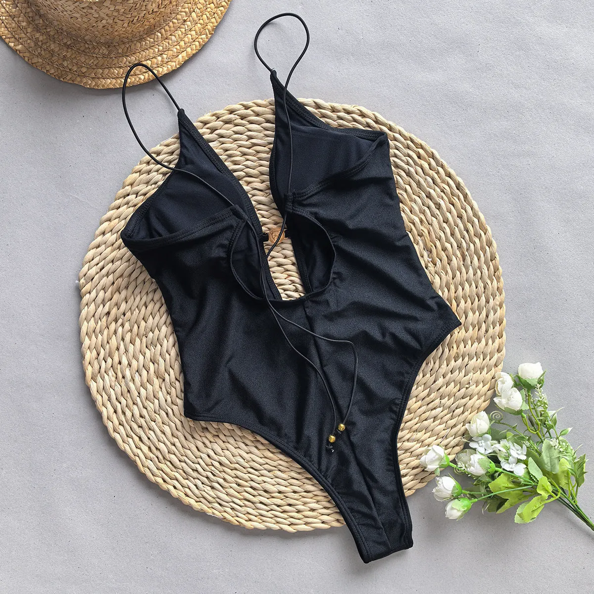 Women's solid colour one-piece swimsuit with high elasticity for swimming sports
