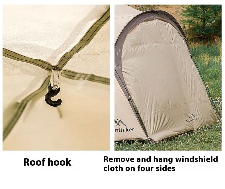 Outdoor dome canopy sunshade with ventilation, dimensions 410 cm by 230 cm, suitable for campsite use.
