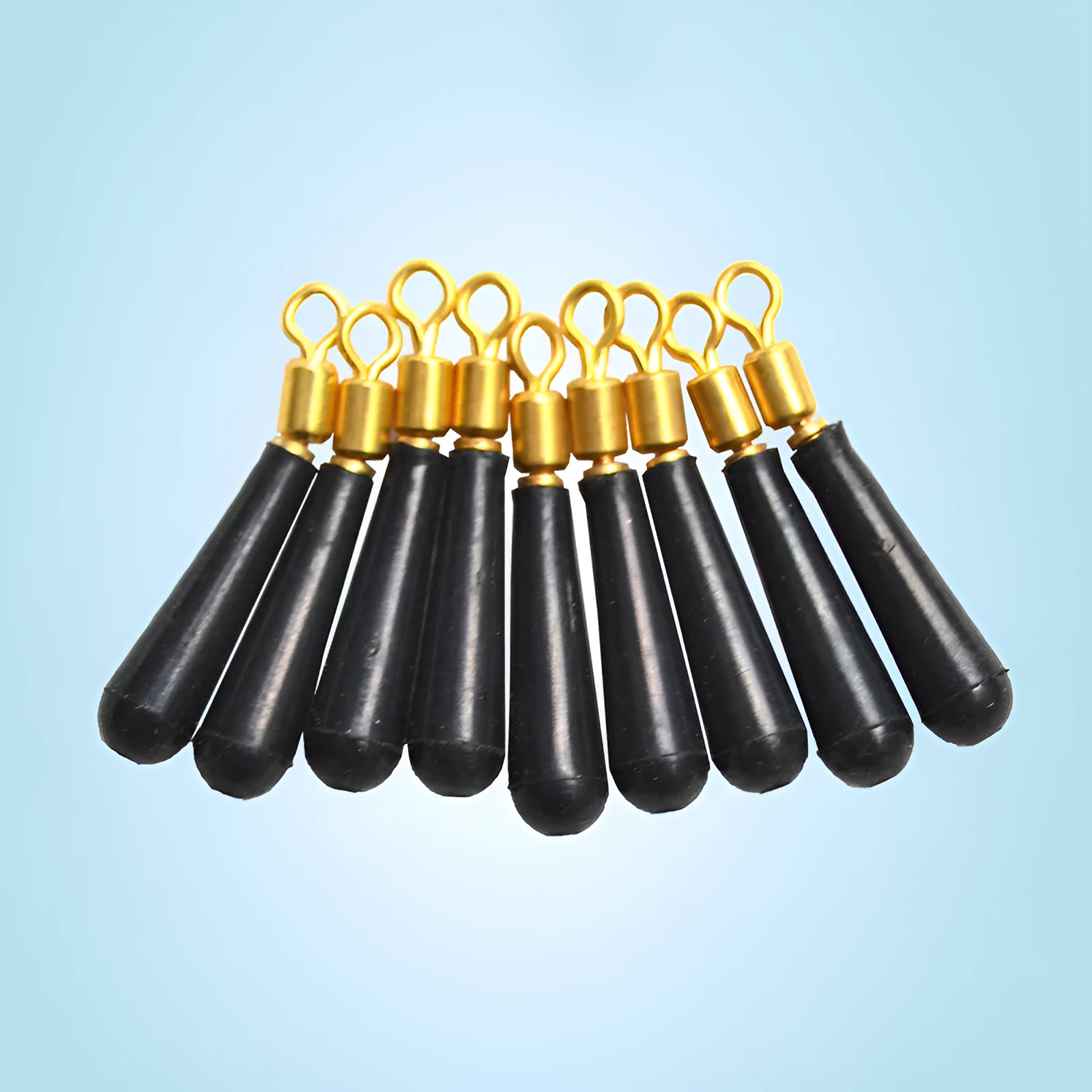Copper head float base rotating fishing tackle accessory in three sizes on a blue background.