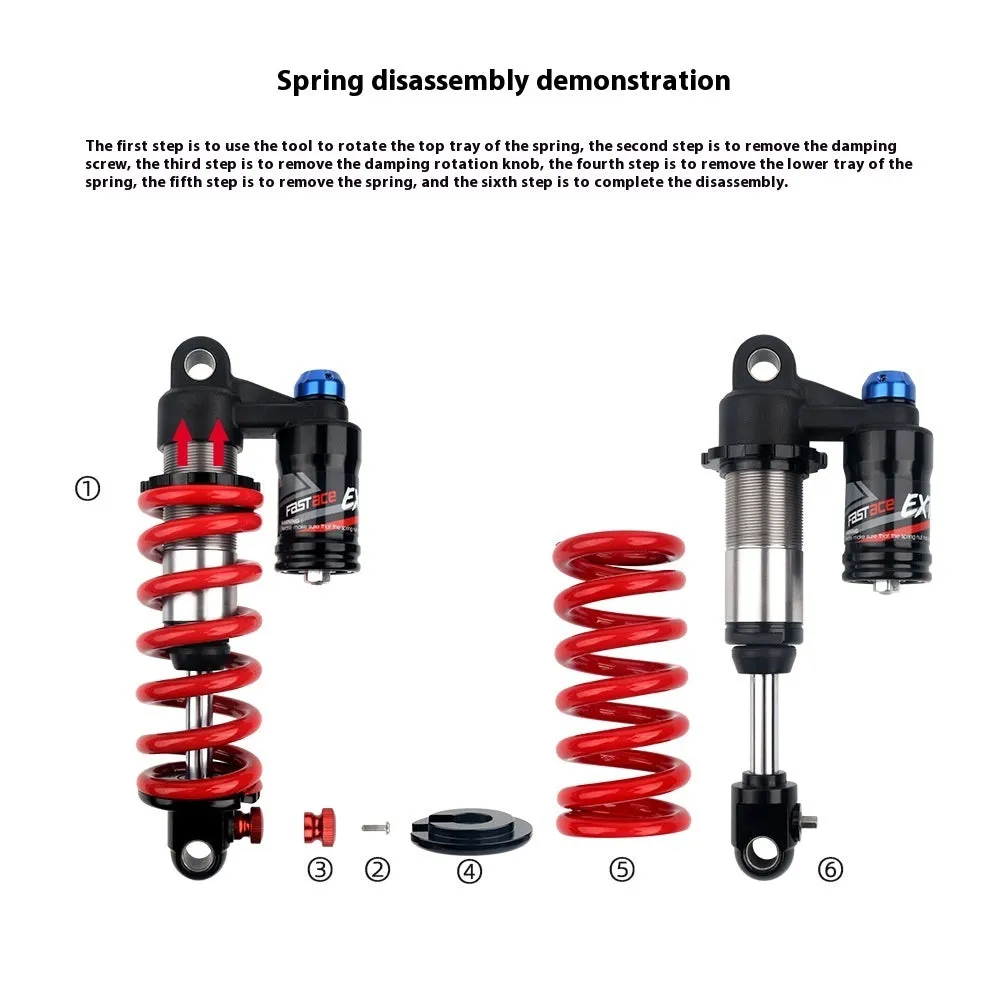 Red aluminium spring shock absorber for mountain bike with adjustable settings and 550lb rating
